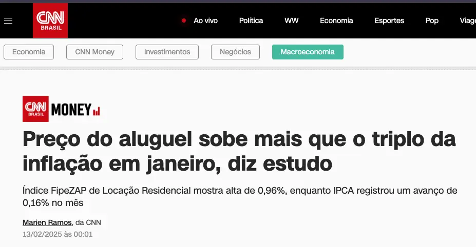 Preço do aluguel sobe